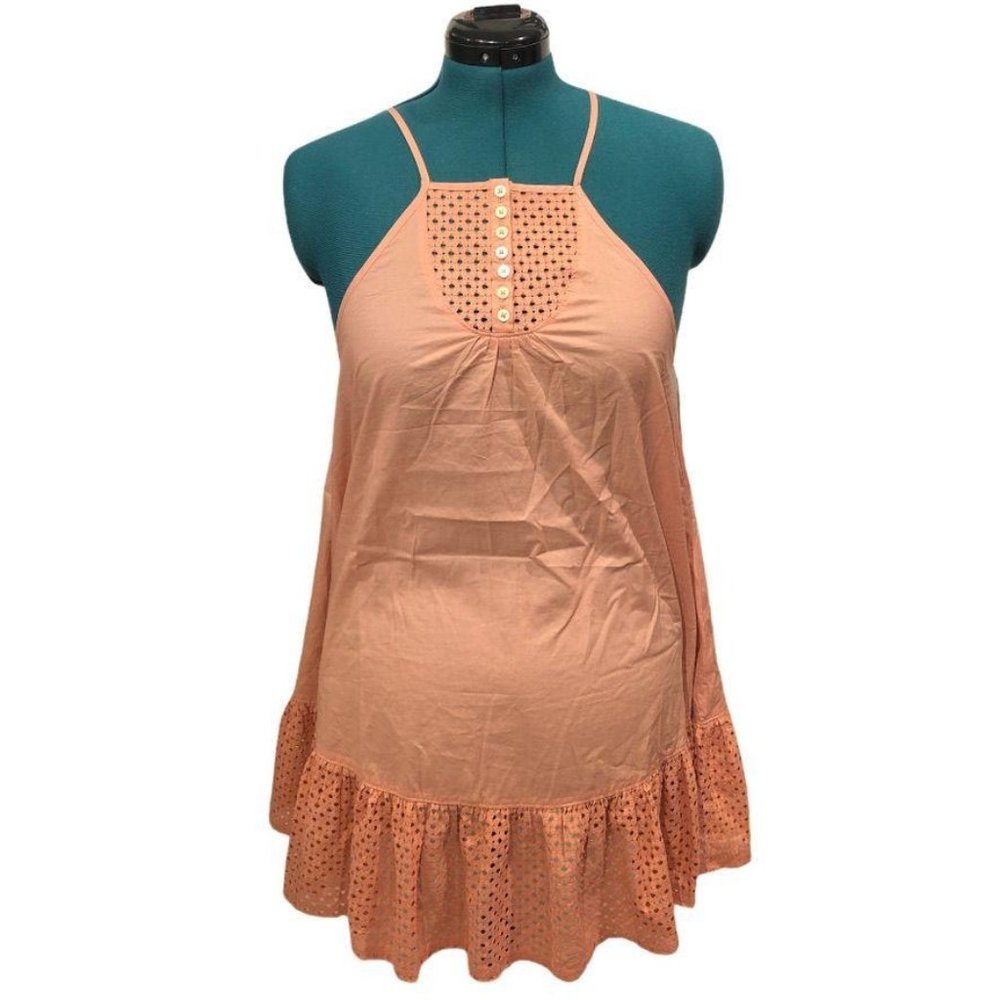 Free People Lace Accent Mini Dress Tunic Pink Small Womens Cute Feminine Cotton